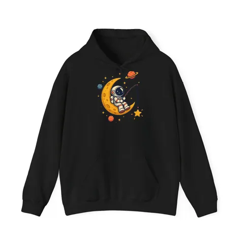 Astronaut angelt Sterne auf dem Mond – Hoodie in Schwarz