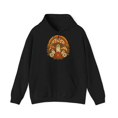 Groovy 70er Pilze – Hoodie in Schwarz