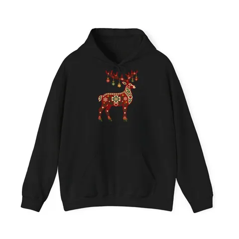 Nordisches Rentier im Folk-Art-Stil – Hoodie in Schwarz