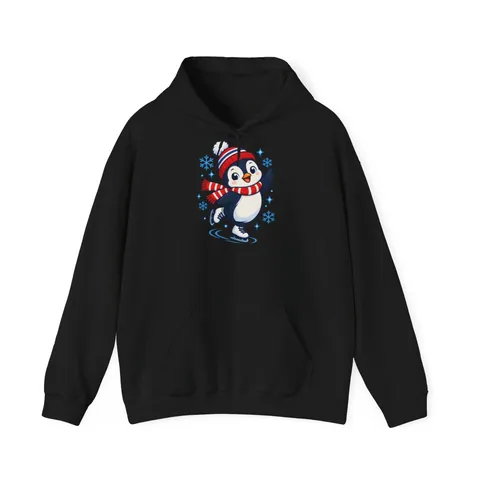 Schlittschuh laufender Pinguin mit Schal – Hoodie in Schwarz
