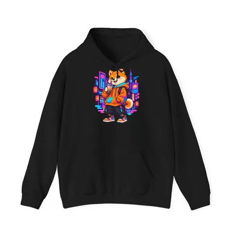 Shiba Inu im Streetwear-Hoodie mit Bubble Tea – Hoodie in Schwarz