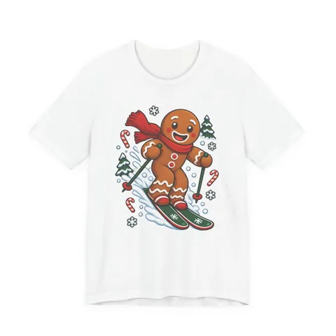 Ski fahrender Lebkuchenmann – T-Shirt in Weiß