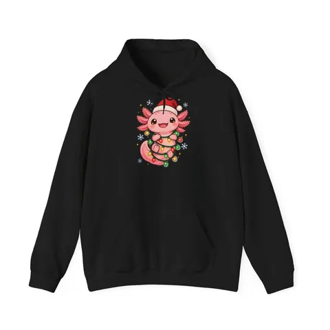 Weihnachts-Axolotl in Lichterkette – Hoodie in Schwarz