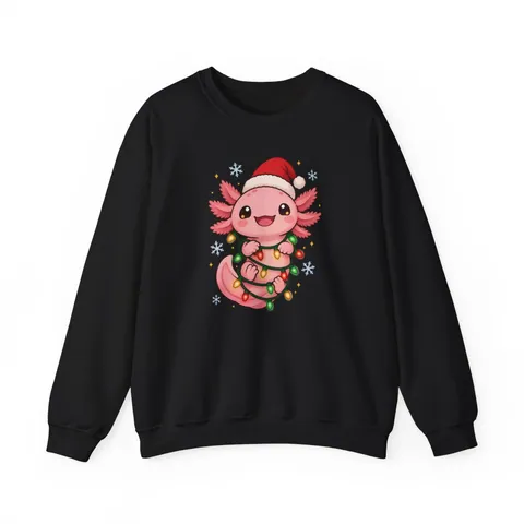 Weihnachts-Axolotl in Lichterkette – Sweatshirt in Schwarz