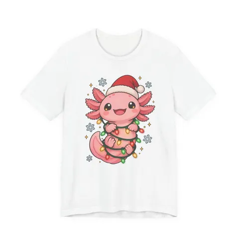 Weihnachts-Axolotl in Lichterkette – T-Shirt in Weiß